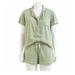 Born Sage Green Pajama Set Short Sleeve Button Top & Shorts Lounge‎ Sleepwear